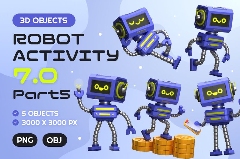 机器人活动3D模型素材(PNG,OBJ) robot-activity-7-0-part-5-3d-illustrations