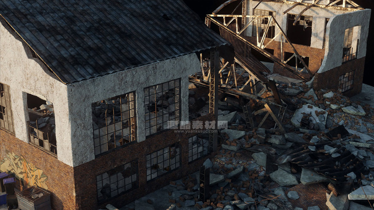 飞机残骸城市楼房建筑倒塌灾难场景模型 KitBash3D – Wreckage （Blender/UE格式）