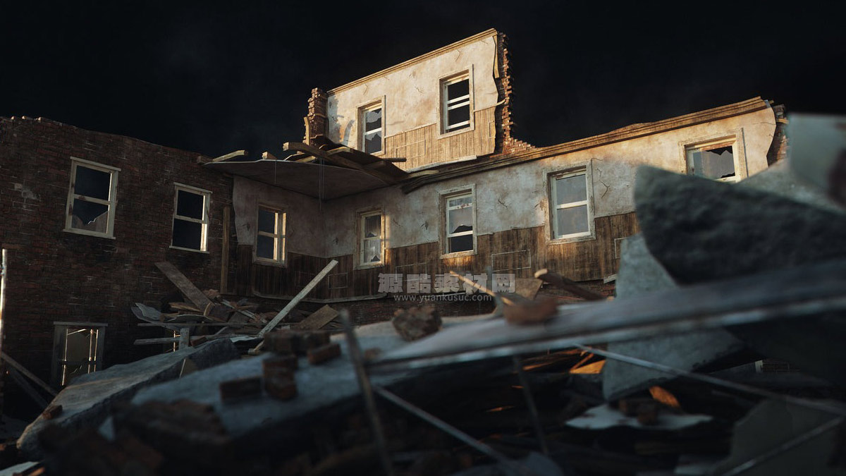 飞机残骸城市楼房建筑倒塌灾难场景模型 KitBash3D – Wreckage （Blender/UE格式）