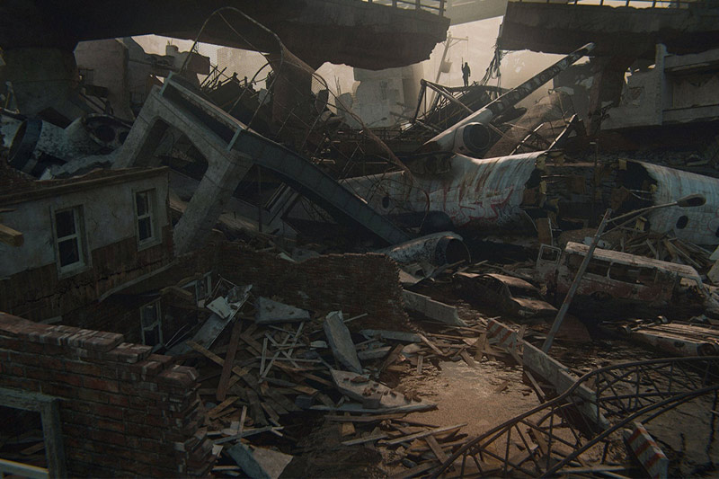 飞机残骸城市楼房建筑倒塌灾难场景模型 KitBash3D – Wreckage （Blender/UE格式）