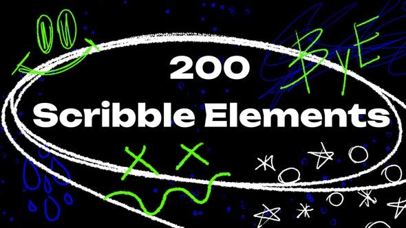 PR模板-100个手绘涂鸦元素杂乱无章素描动画素材 (含背景音乐）Scribble Elements