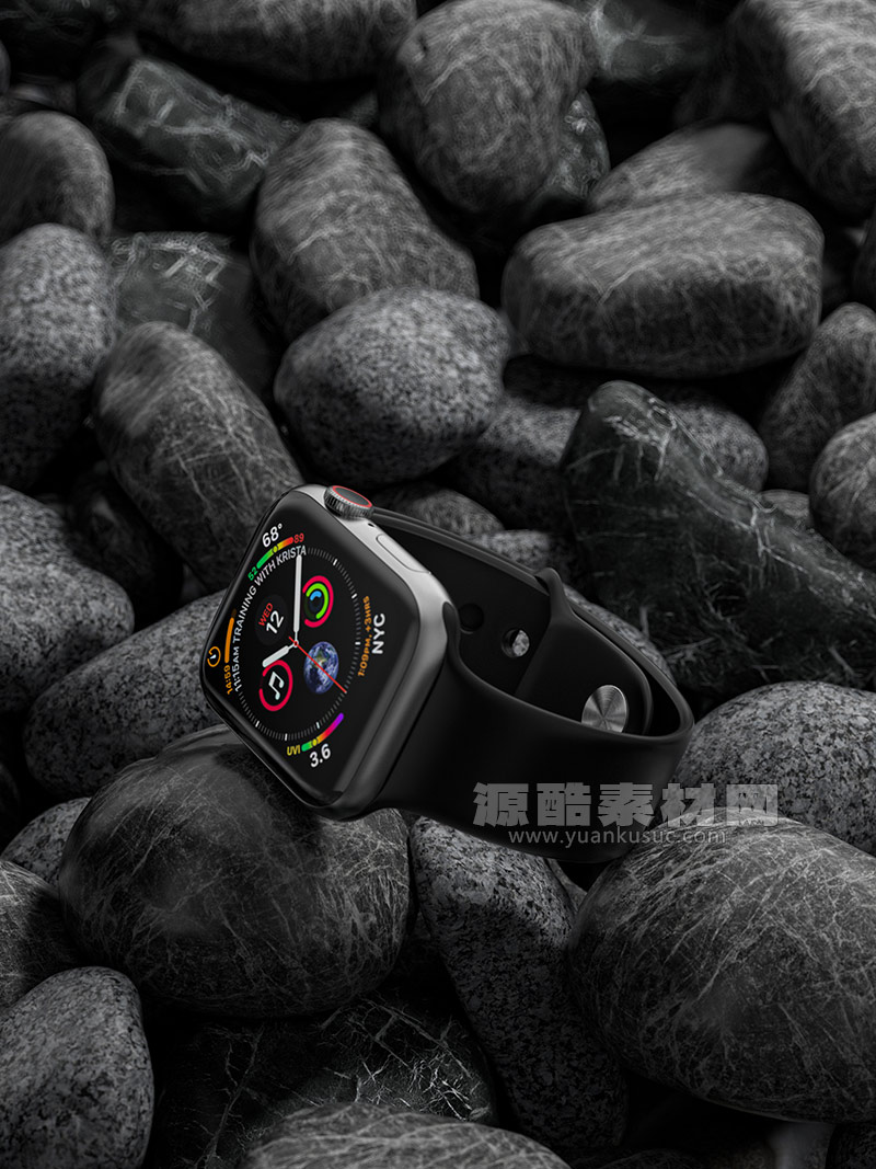 C4D工程-Apple Watch苹果手表场景渲染工程石头场景智能手表C4D模型