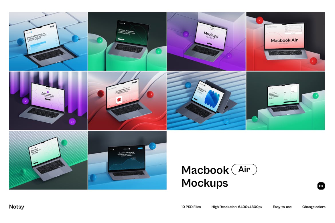 Macbook Air 样机素材第 2 部分 (PSD,PNG)