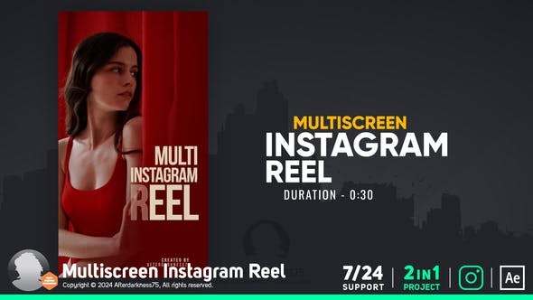 AE模板-时尚竖屏多画面分屏展示动画（含原版音乐） Multiscreen Instagram Reel