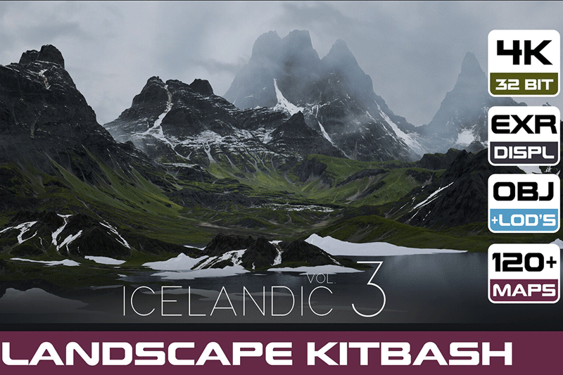 6组山脉地形冰岛雪山山地3D模型 6 LANDSCAPE KITBASH PACK  Icelandic mountains Vol.3