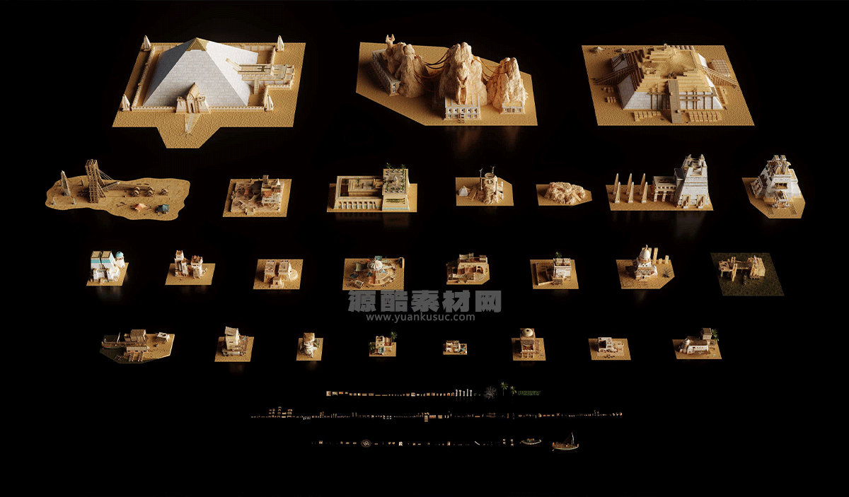 古埃及建筑帝国金字塔等建筑3D模型 kitbash3d age of egypt