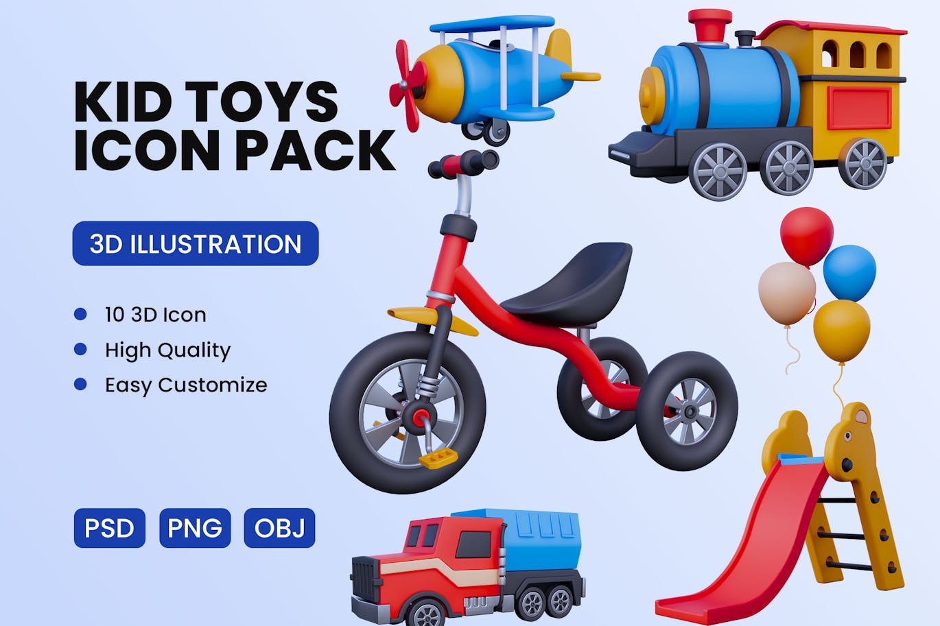 儿童玩具3D图标模型素材合集 (PNG,PSD,OBJ,FBX)