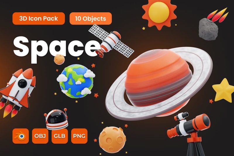 3D宇宙天体空间图模型合集 (Blend,OBJ,PNG) 3d-space-illustration