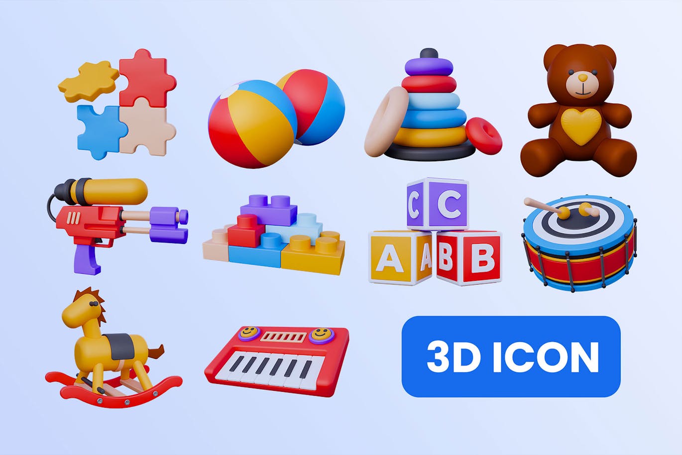 儿童玩具3D图标模型(OBJ,PNG,PSD)