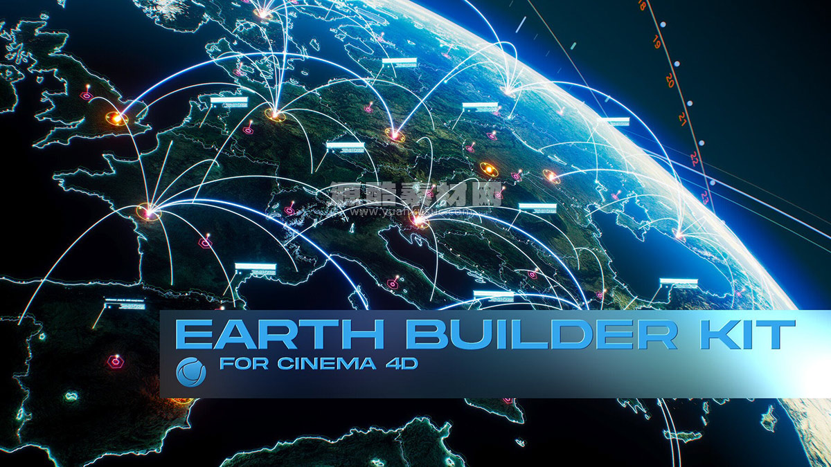 C4D预设-地球建造者套件地球链接地球连接套件 Earth Builder Kit