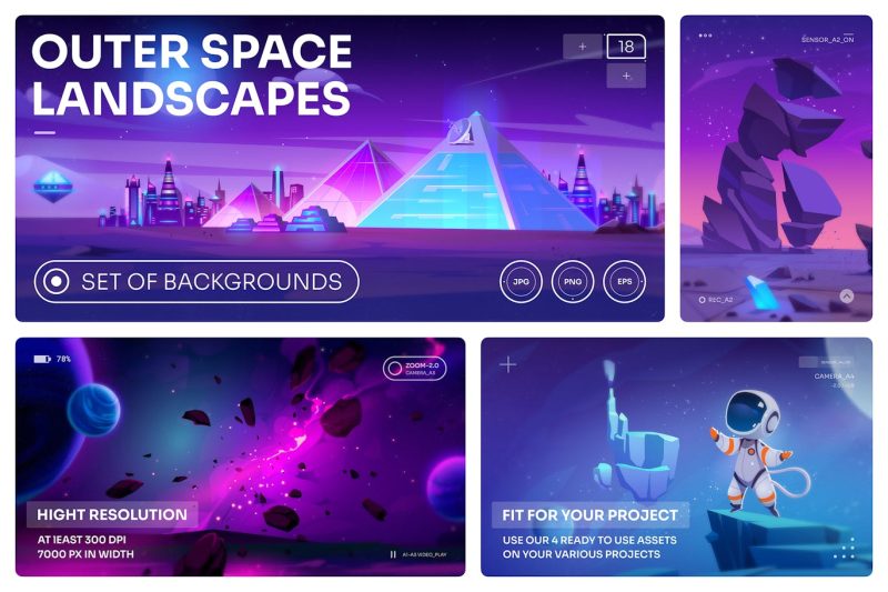太空卡通插画场景素材Vol.18 (EPS,JPG,PNG) space-cartoon-illustration-scenes-vol-18