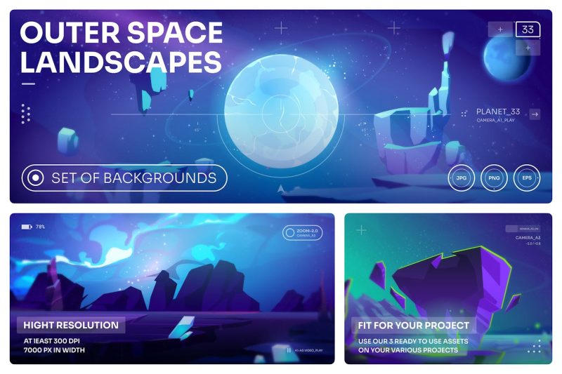 太空卡通矢量插画场景设计素材Vol.33 (EPS,JPG,PNG) space-cartoon-illustration-scenes-vol-33