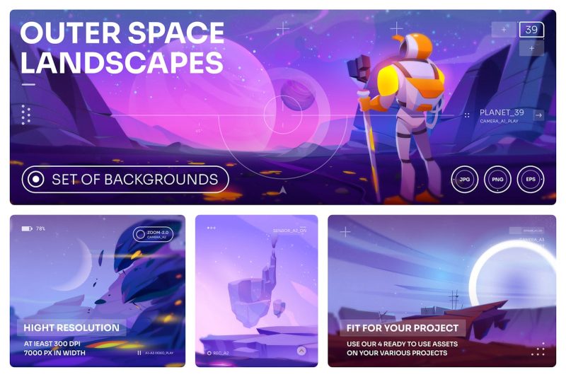 太空卡通插画场景 Vol.39 (EPS,JPG,PNG) space-cartoon-illustration-scenes-vol-39