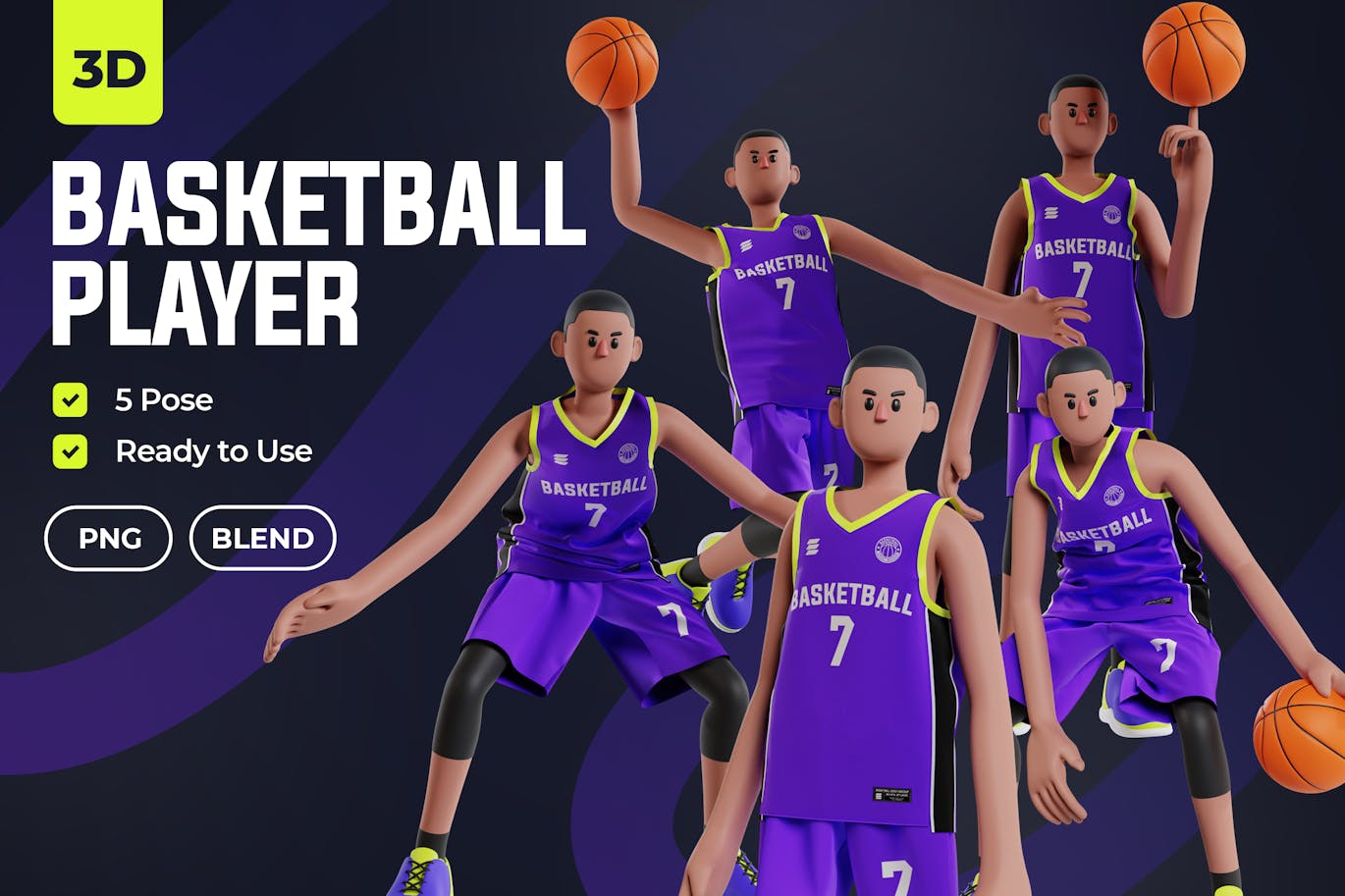 卡通篮球运动员人物模型3D模型(PNG,Blend)