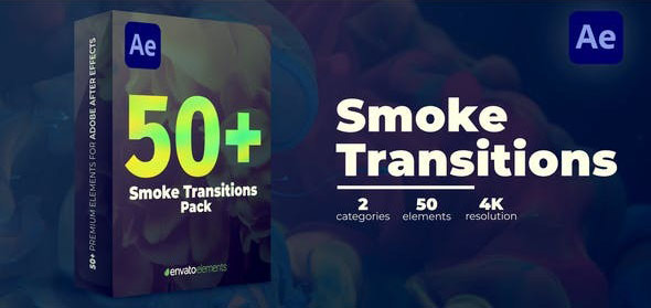 AE/PR模板-50组烟雾扩散过渡转场预设（含原版音乐）Smoke Transitions