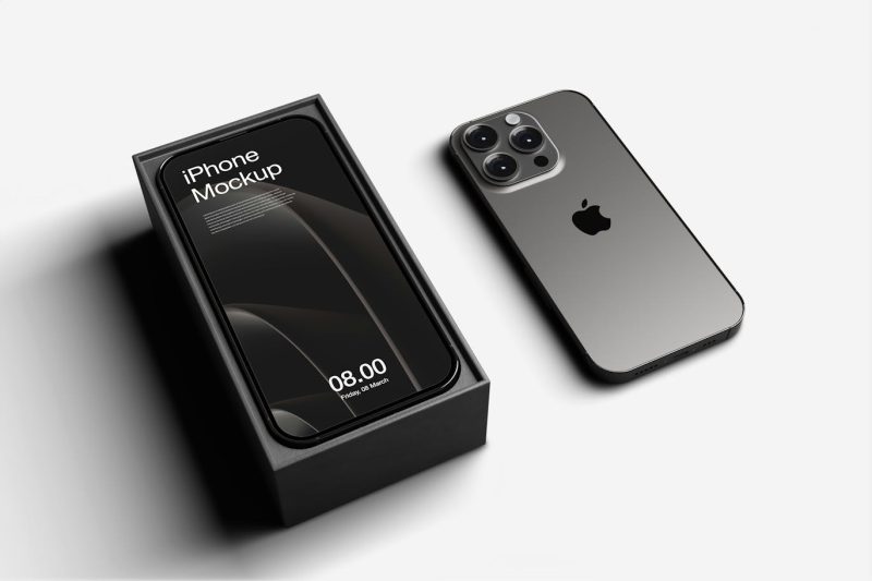 iPhone手机和盒子样机素材 (PSD,JPG) iphone-and-box-mockup
