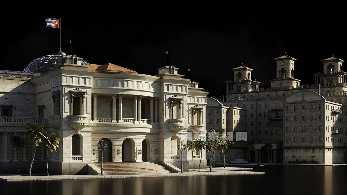 古巴异域风情建筑模型哈瓦那之夜街道城市建筑模型3D模型 kitbash3d HavanaNights