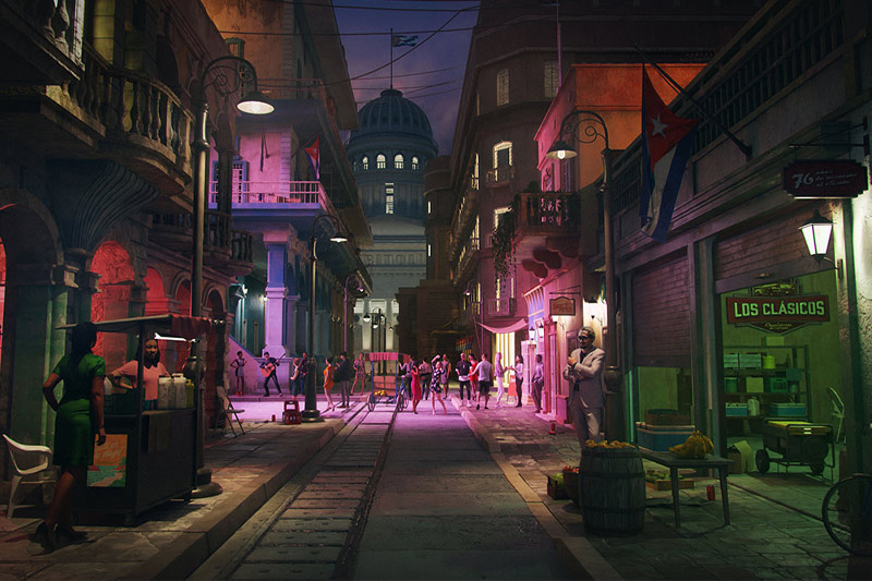 古巴异域风情建筑模型哈瓦那之夜街道城市建筑模型3D模型 kitbash3d HavanaNights