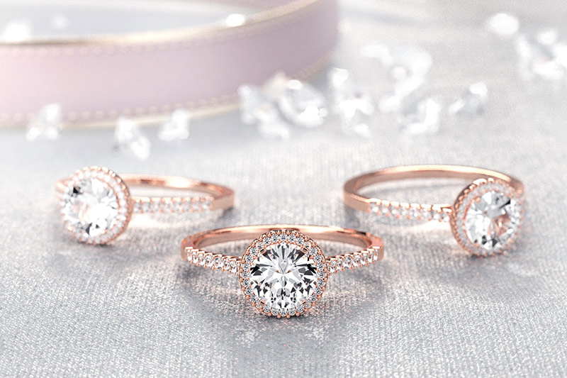 C4D工程-玫瑰金钻石戒子场景渲染工程钻石戒子模型C4D模型