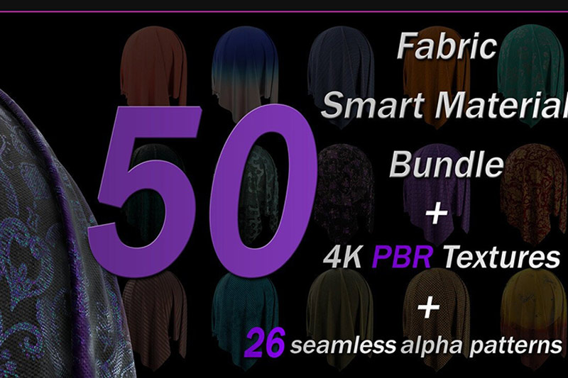 50款4K PBR布料织物贴图布料纹理+26 个无缝 Alpha 图案