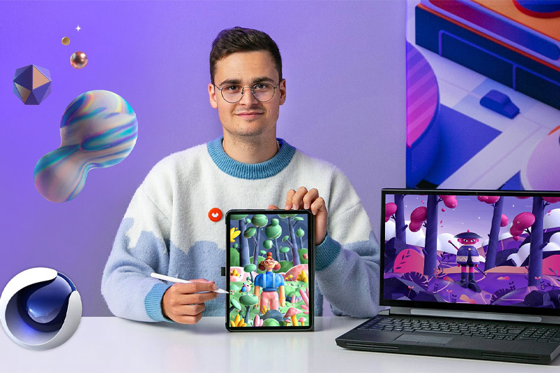 C4D教程-三维卡通插画场景制作教学(中文字幕) Cinema 4D Bring Playful 3D Illustrations to Life