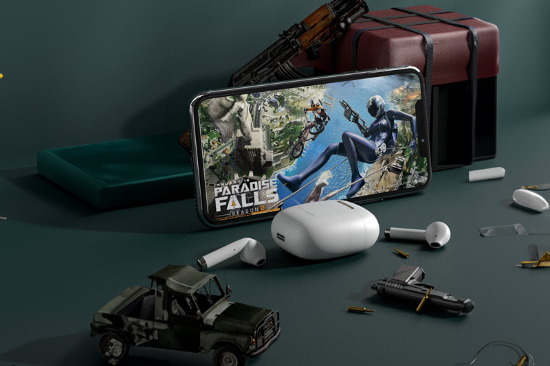 C4D工程-蓝牙耳机手机吃鸡游戏场景渲染工程蓝牙耳机模型C4D模型下载