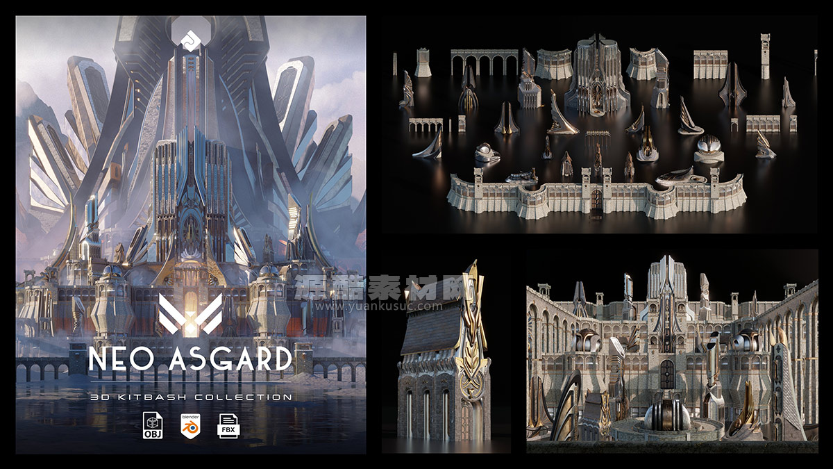 北欧奇幻风格欧式建筑模型资产3D模型 Neo Asgard – Nordic Fantasy Style Buildings Kitbash Pack (Blender/FBX/OBJ格式)