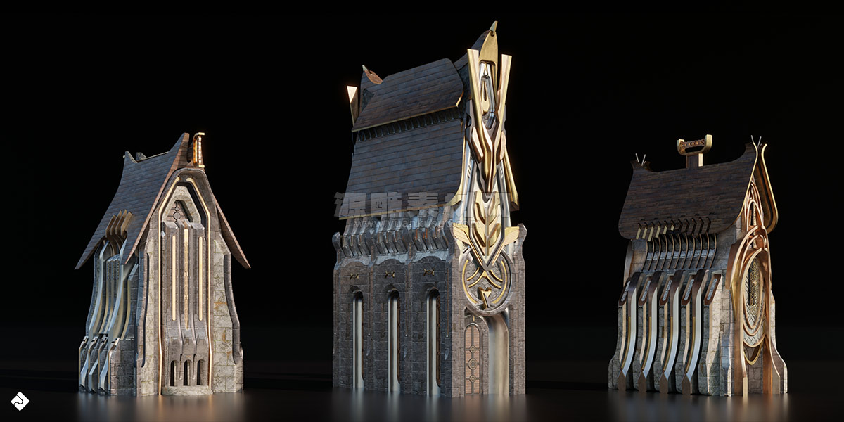 北欧奇幻风格欧式建筑模型资产3D模型 Neo Asgard – Nordic Fantasy Style Buildings Kitbash Pack (Blender/FBX/OBJ格式)