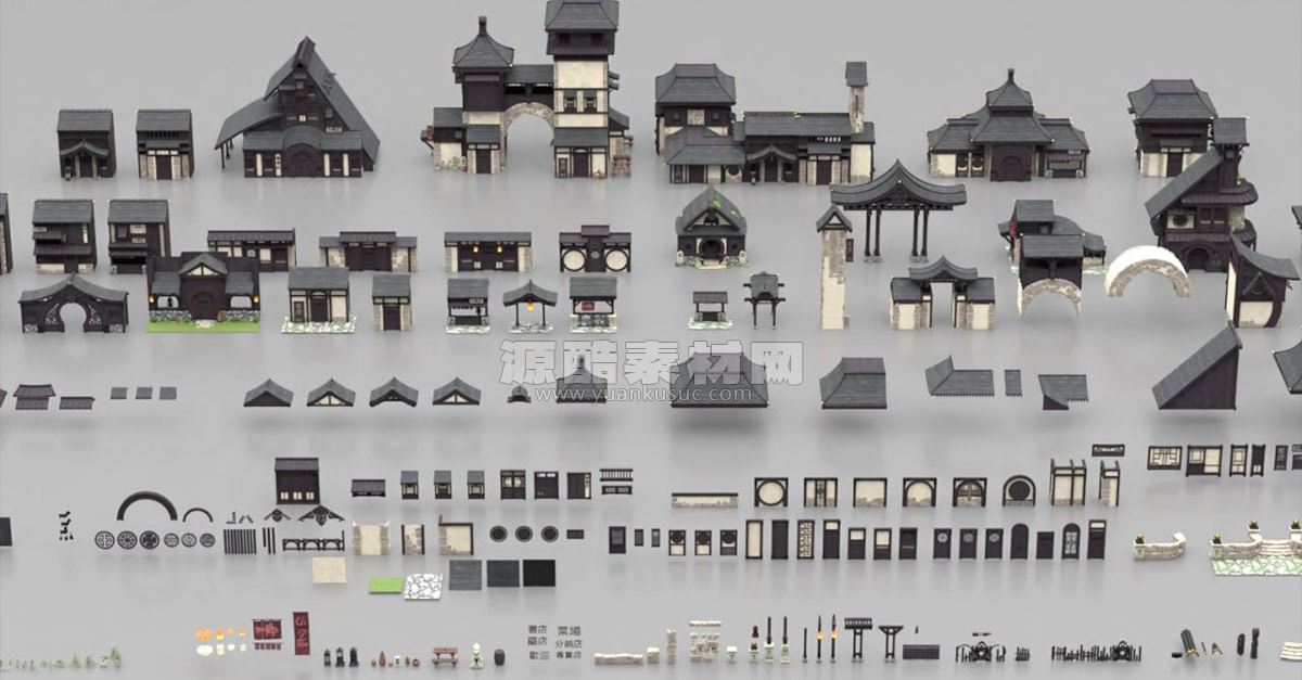 中世纪亚洲古建筑模型房子店铺模型3D模型  Medieval Asia (Blender/FBX/OBJ格式)