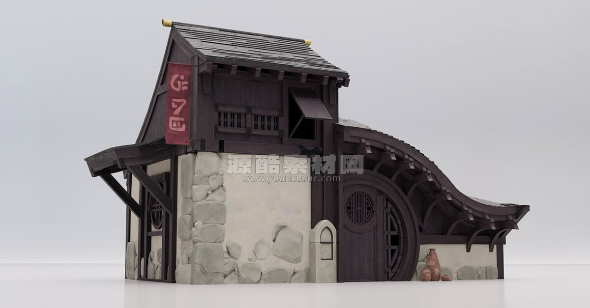 中世纪亚洲古建筑模型房子店铺模型3D模型  Medieval Asia (Blender/FBX/OBJ格式)