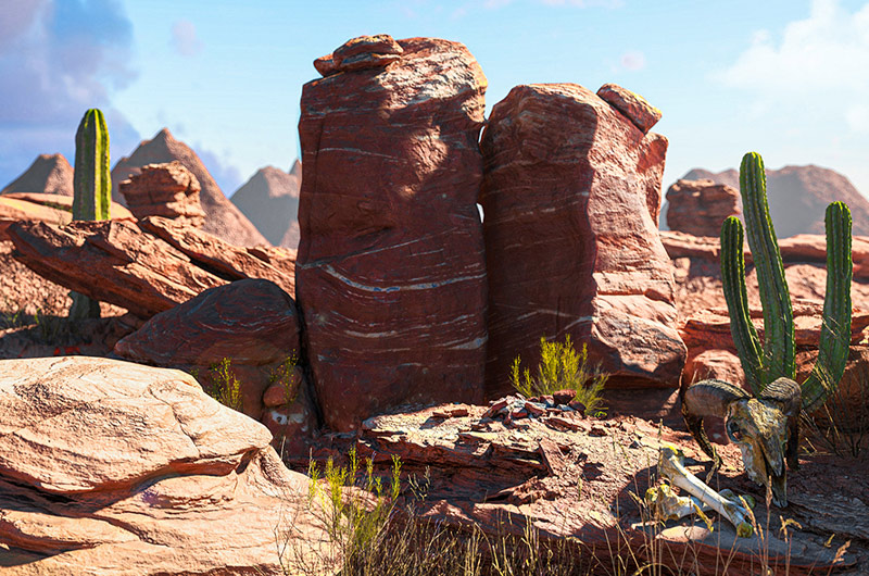 C4D工程-岩石仙人掌野外沙漠场景渲染工程岩石仙人掌模型C4D模型下载