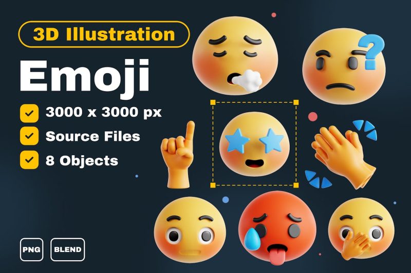 表情符号图标3D模型合集素材 (PNG,Blend) emoji-3d-icon-set-v-1