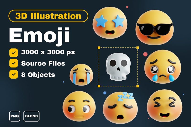 表情符号3D图标模型素材集 (PNG,Blend) emoji-3d-icon-set-v-4