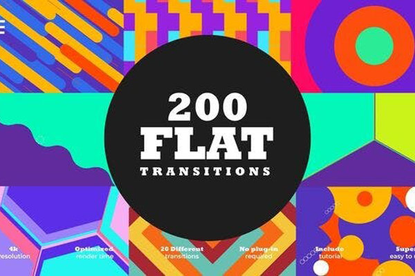 AE/PR模板-200组扁平化彩色MG图形转场动画 Flat Transitions Pack
