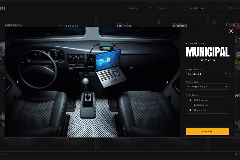 公交出租车警车卡车校车汽车模型3D模型 KitBash3D – City Cars: Municipal