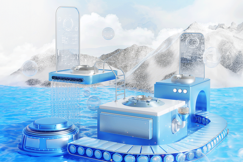 C4D工程-618科技风户外展台场景渲染工程电商展台C4D模型