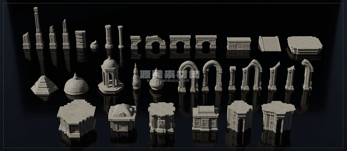 印度神像寺庙模型佛像雕塑建筑模型3D模型(Blender/FBX格式) Temple Architecture Pack + Indian Deities sculpture Bundle