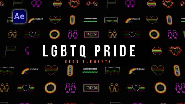 AE模版-16种霓虹发光图形动画元素 LGBTQ Pride Neon Elements