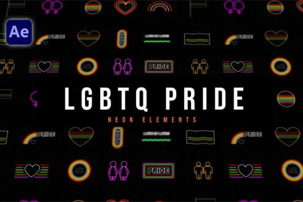 AE模版-16种霓虹发光图形动画元素 LGBTQ Pride Neon Elements