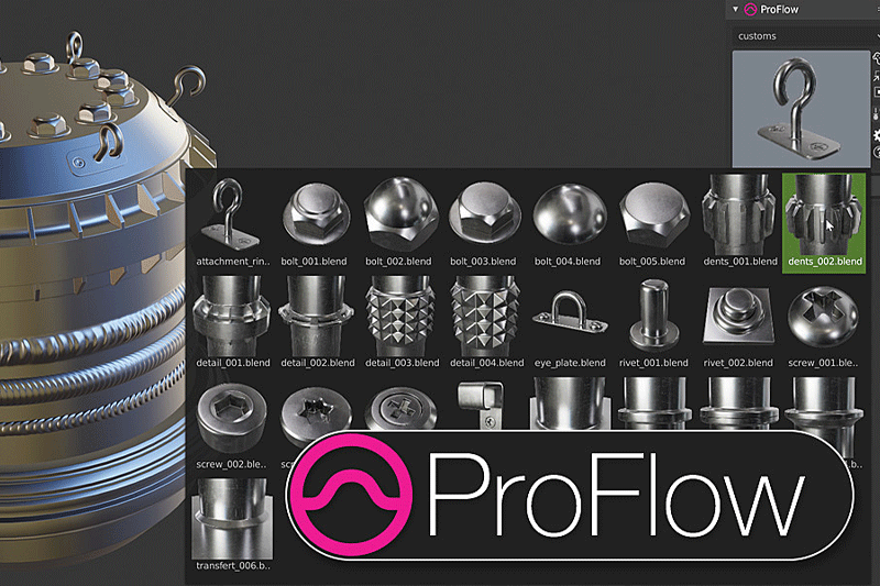 Blender插件-模型焊接效果螺丝模具 ProFlow v0.1.4
