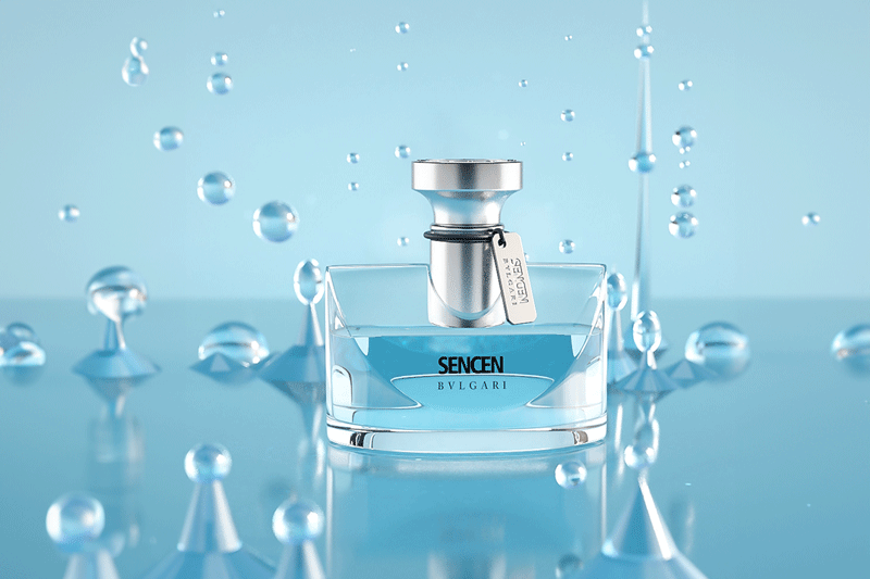 C4D工程-水滴背景香水产品渲染工程玻璃香水瓶模型C4D模型