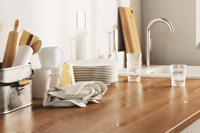 C4D工程-厨房一角碗碟子场景渲染工程厨房用品C4D模型