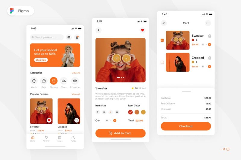 时尚电商移动应用 APP UI KIT (FIG) fasyen-fashion-mobile-app-ui-kit