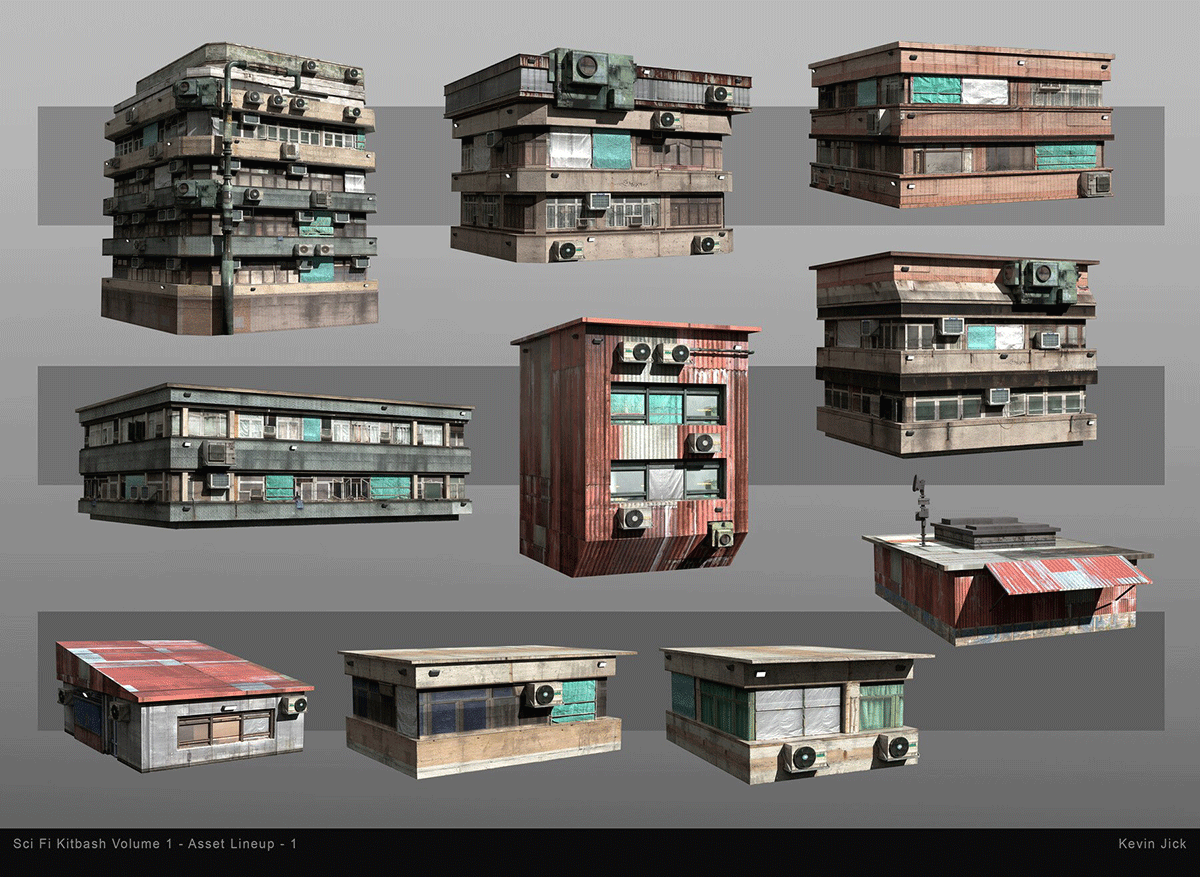 Blender85个科幻城市建筑场景资产预设3D模型 Artstation – Sci Fi Kitbash – Volume 1