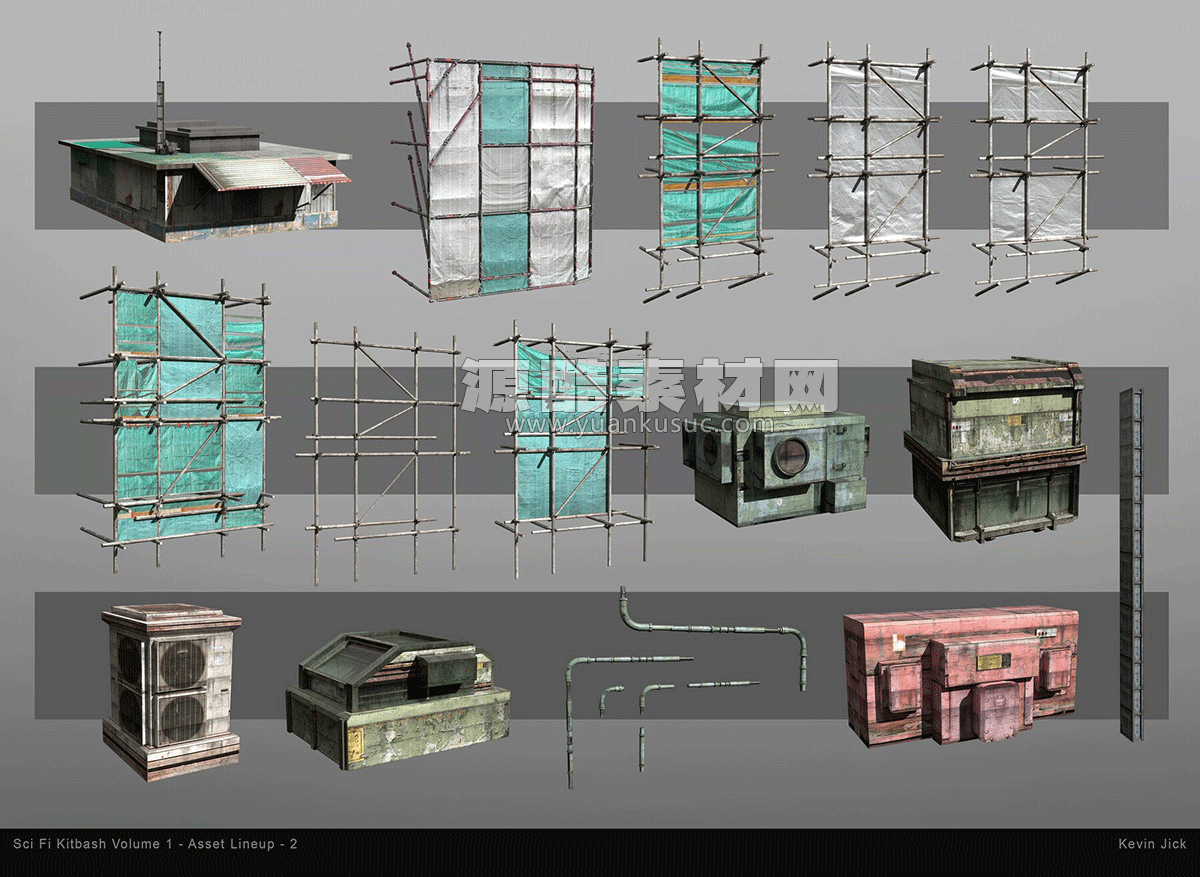 Blender85个科幻城市建筑场景资产预设3D模型 Artstation – Sci Fi Kitbash – Volume 1