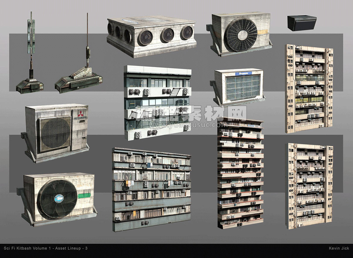 Blender85个科幻城市建筑场景资产预设3D模型 Artstation – Sci Fi Kitbash – Volume 1