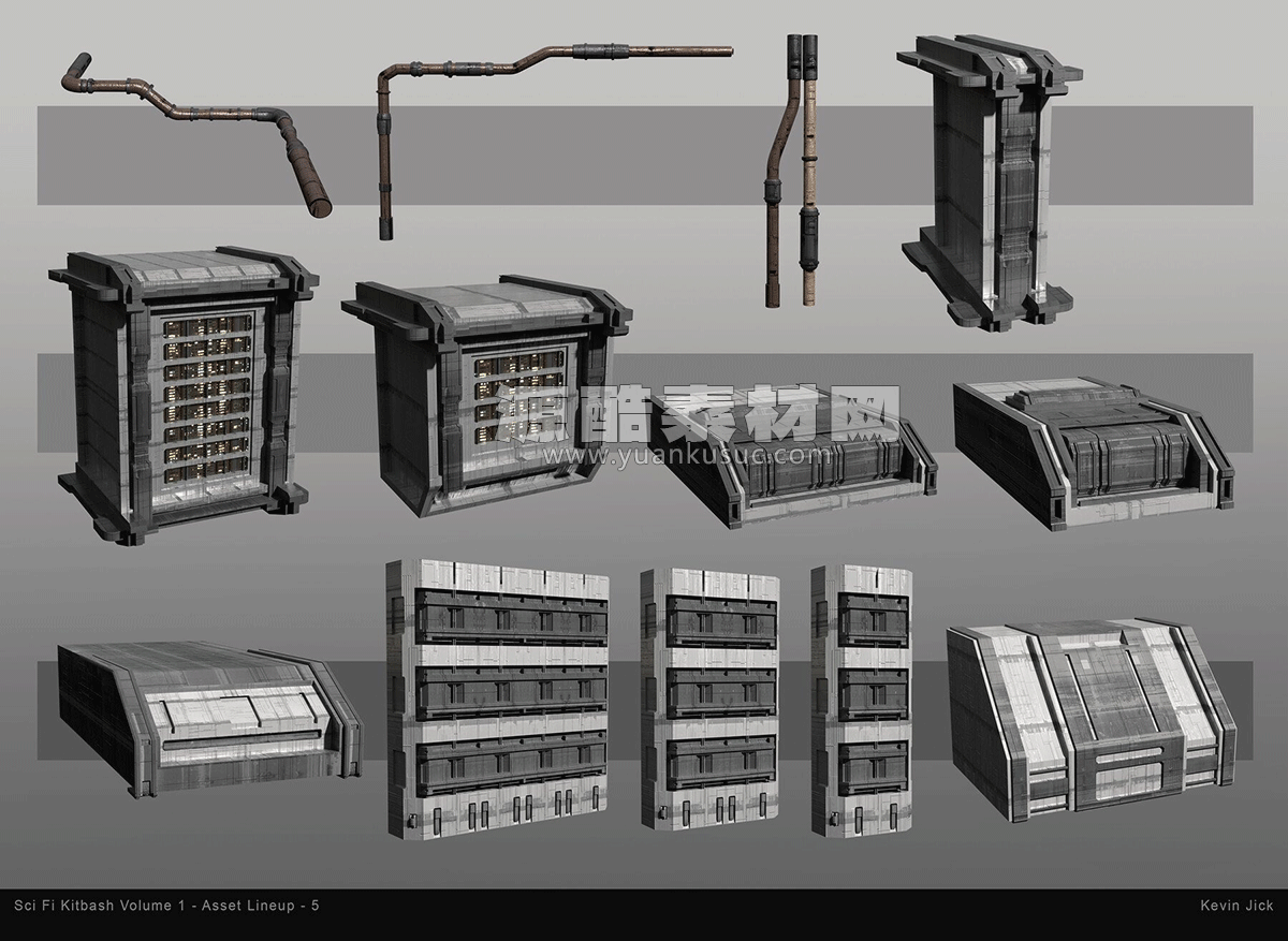 Blender85个科幻城市建筑场景资产预设3D模型 Artstation – Sci Fi Kitbash – Volume 1