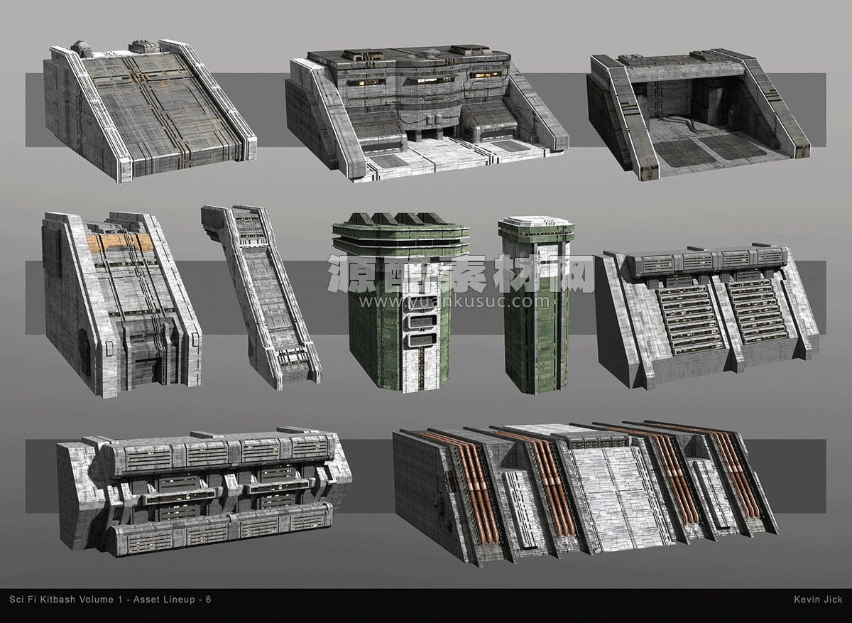 Blender85个科幻城市建筑场景资产预设3D模型 Artstation – Sci Fi Kitbash – Volume 1