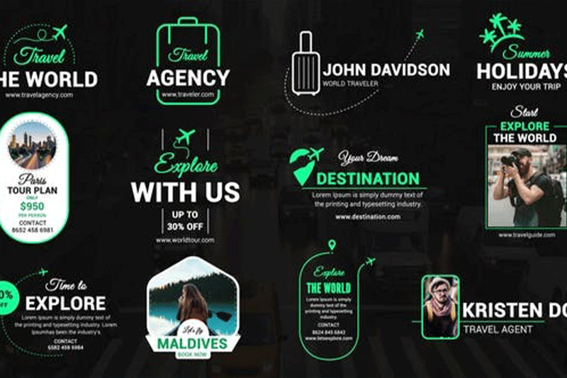 AE/PR模板-12组旅行Vlog视频开场文字标题动画(含原版音乐) Travel Titles & Openers