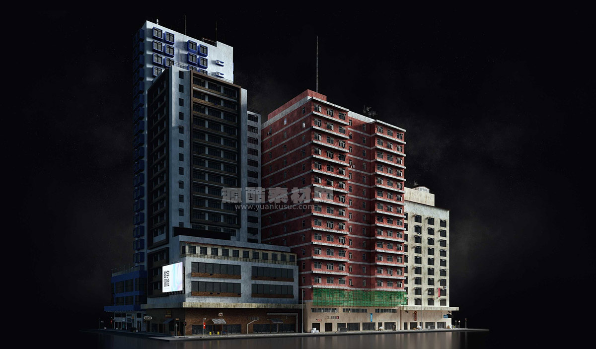 香港建筑街道城市高楼大厦模型3D模型 kitbash3d hongkong